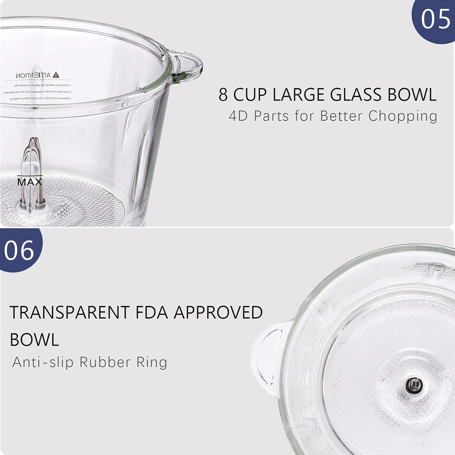 Electric Food Chopper, 8-Cup Food Processor by Homeleader, 2L Glass Bowl Grinder for Meat, Vegetables, Fruits and Nuts, Stainless Steel Motor Unit and 4 Sharp Blades, 300W0