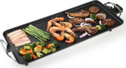 Electric Griddle 25X10.5 Inch with Removable Temperature Control Oversized Removable Cooking Plate with kitchen tongs Smokeless Indoor Grill Nonstick Plates 2 Cooking Zones