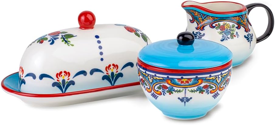 Euro Ceramica Zanzibar Collection 3-Piece Breakfast Accessory Set, Spanish Floral Design Euro Ceramica Zanzibar Collection 3-Piece Breakfast Accessory Set, Spanish Floral Design