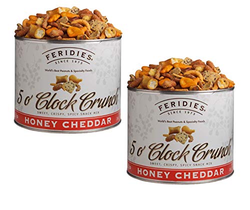 FERIDIES 5 O'Clock Crunch Honey Cheddar Snack Mix- Value 2 Pack - 28oz Vacuum Sealed Tins FERIDIES 5 O'Clock Crunch Honey Cheddar Snack Mix- Value 2 Pack - 28oz Vacuum Sealed Tins