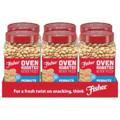 Fisher Oven Roasted Never Fried Peanuts, 24 Ounces (Pack of 6), Snacks for Adults, Made With Sea Salt, No Added Oils, Artificial Ingredients or Preservatives, Gluten Free, Vegan Protein, Bulk ​