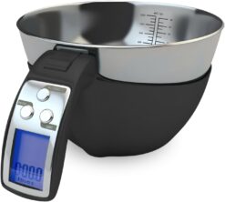 Fradel Digital Kitchen Food Scale & Mixing Bowl - Measuring Cup Scale in Grams & Ounces for Cooking, Baking, Diet, Gifting - Stainless Steel, Dishwasher-Safe Removable Bowl - 11lb Capacity - Black