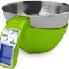 Fradel Digital Kitchen Food Scale & Mixing Bowl - Measuring Cup Scale in Grams & Ounces for Cooking, Baking, Diet, Gifting - Stainless Steel, Dishwasher-Safe Removable Bowl - 11lb Capacity - Green
