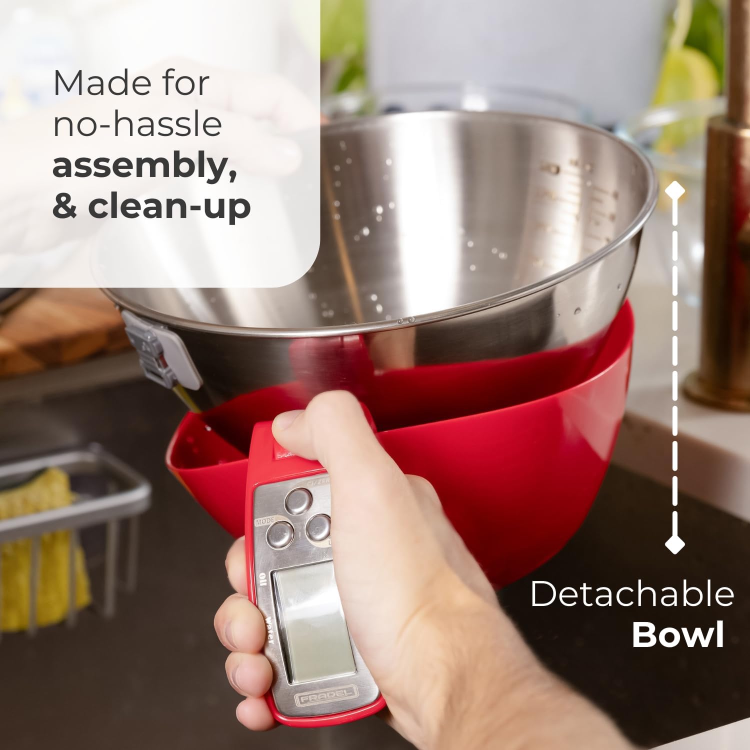 Fradel Digital Kitchen Food Scale & Mixing Bowl - Measuring Cup Scale in Grams & Ounces for Cooking, Baking, Diet, Gifting - Stainless Steel, Dishwasher-Safe Removable Bowl - 11lb Capacity - Red9