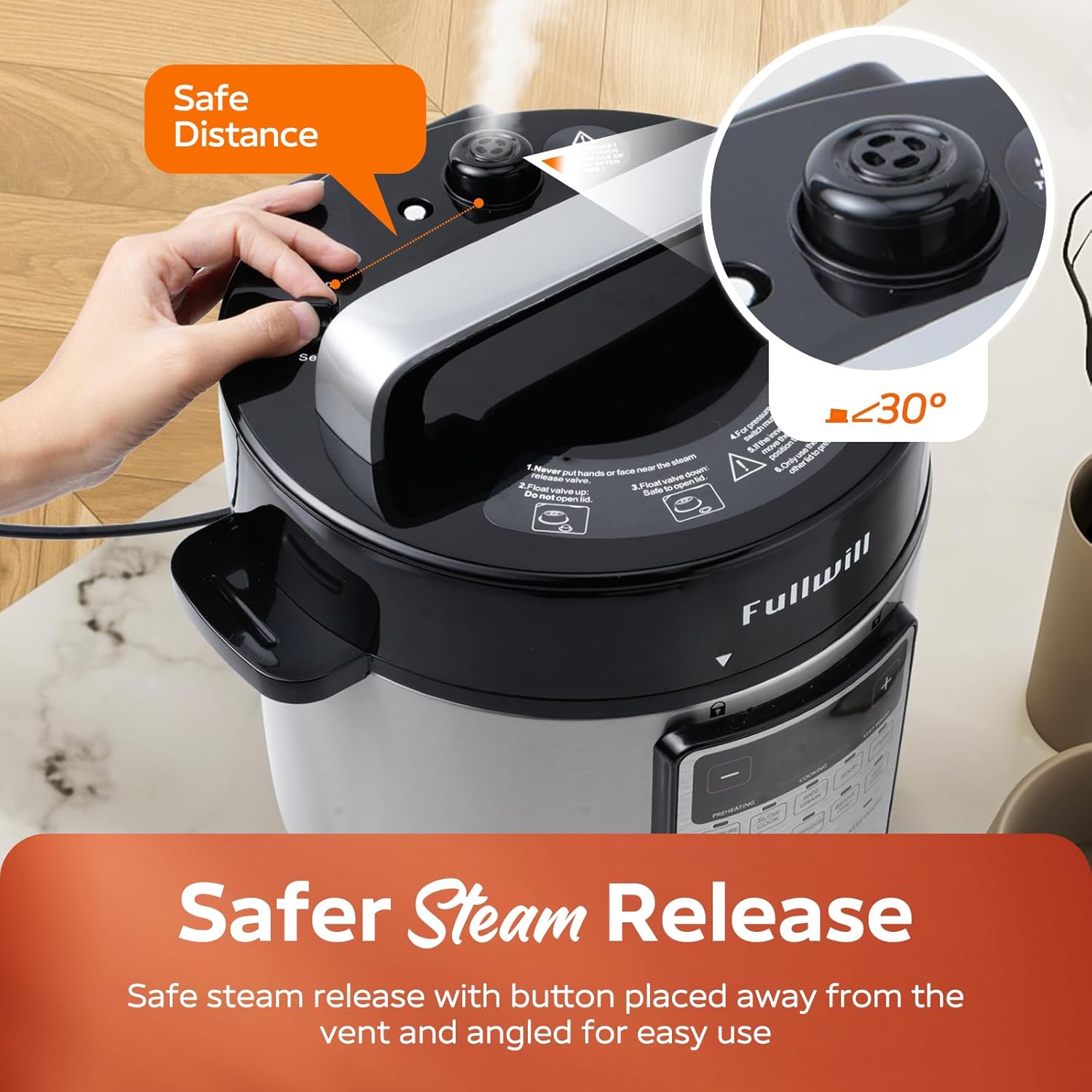 Fullwill Electric Pressure Cooker Uni 6qt, 9-in-1 Multi-Functional Slow Cooker, Rice Cooker, Yogurt Maker, Cake Maker, Sauté Pan, Steamer, Food Warmer, Soup Maker5