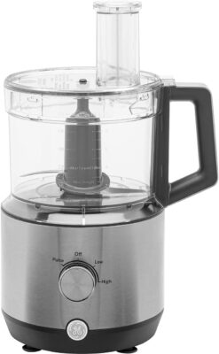 GE Food Processor | 12 Cup | Complete With 3 Feeding Tubes, Stainless Steel Mixing Blade & Shredding Disc | 3 Speed | Great for Shredded Cheese, Chicken & More | Kitchen Essentials | 550 Watts