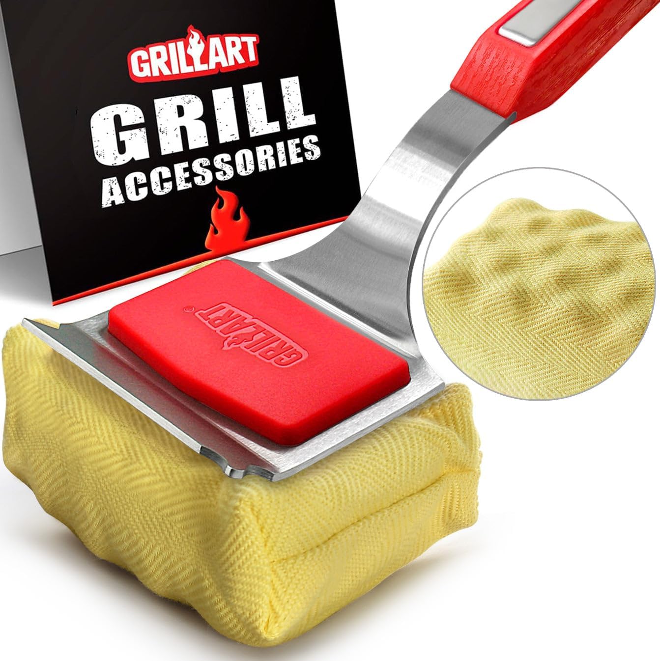 GRILLART Grill Brush Bristle Free. SteamWizards BBQ Replaceable Cleaning Head, Unique Seamless-Fit Scraper Tool for Cast Iron Stainless-Steel Grates, Safe Barbecue Grill Cleaner-Red GRILLART Grill Brush Bristle Free. SteamWizards BBQ Replaceable Cleaning Head, Unique Seamless-Fit Scraper Tool for Cast Iron/Stainless-Steel Grates, Safe Barbecue Grill Cleaner-Red