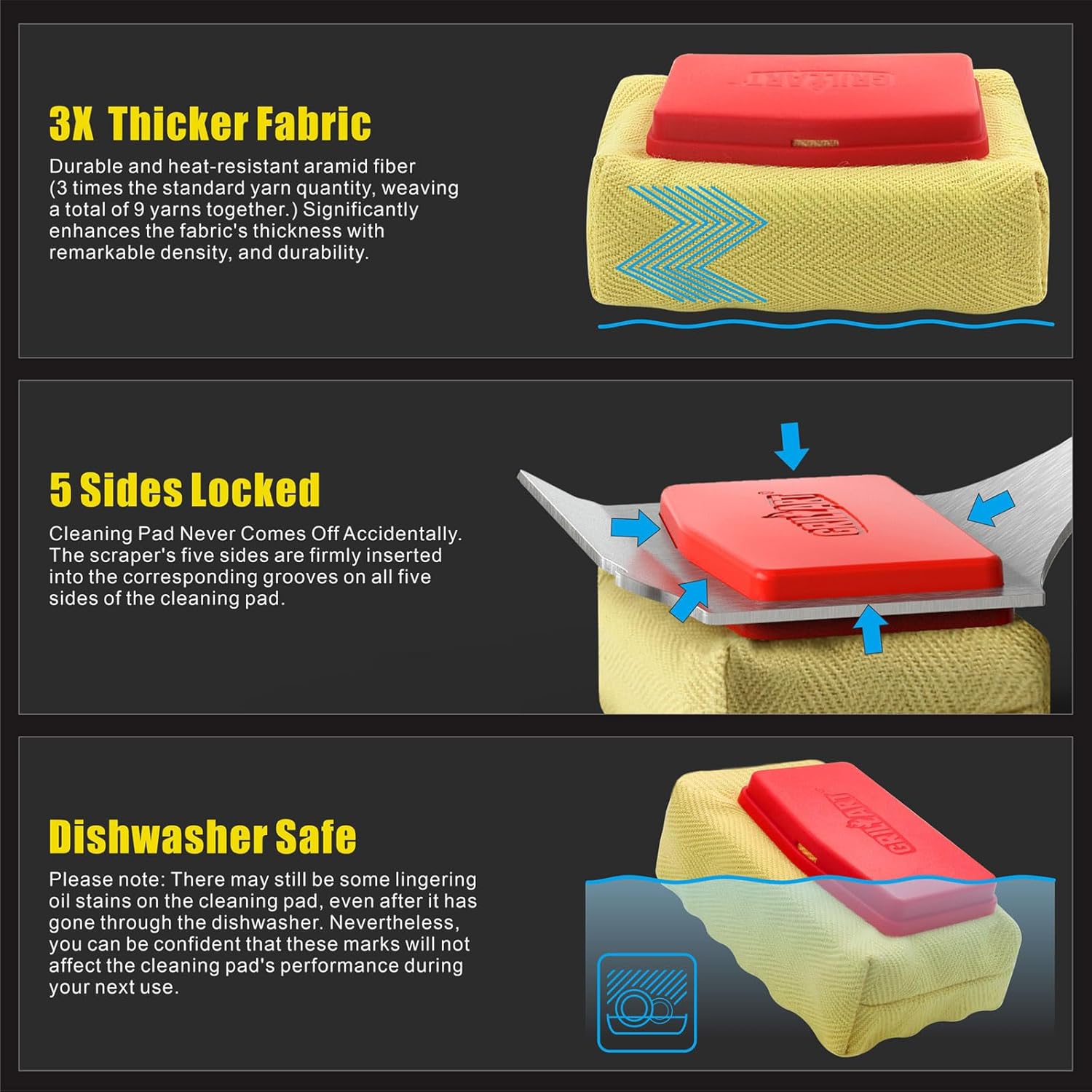 GRILLART Grill Brush Bristle Free. SteamWizards BBQ Replaceable Cleaning Head, Unique Seamless-Fit Scraper Tool for Cast Iron Stainless-Steel Grates, Safe Barbecue Grill Cleaner-Red6