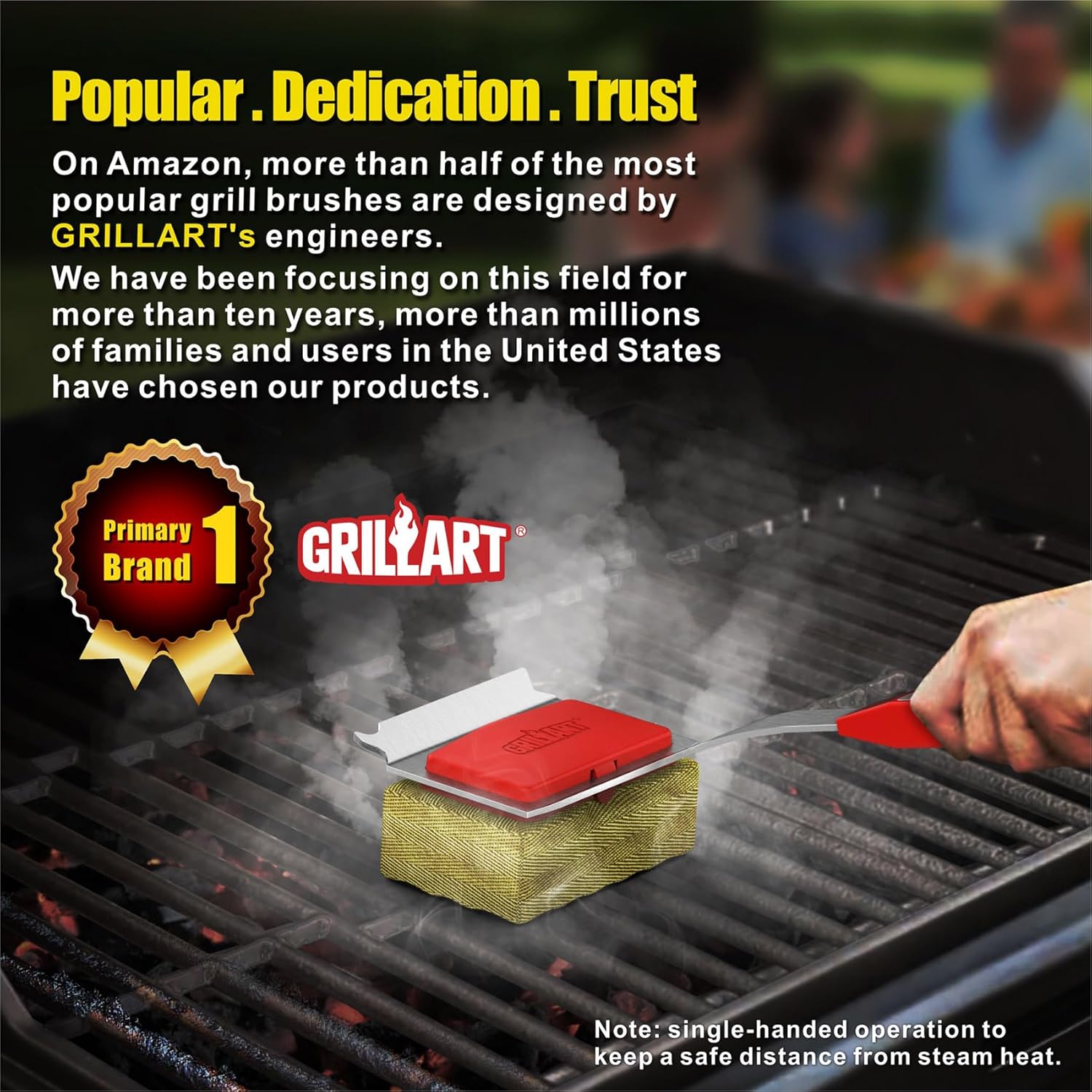 GRILLART Grill Brush Bristle Free. SteamWizards BBQ Replaceable Cleaning Head, Unique Seamless-Fit Scraper Tool for Cast Iron Stainless-Steel Grates, Safe Barbecue Grill Cleaner-Red8