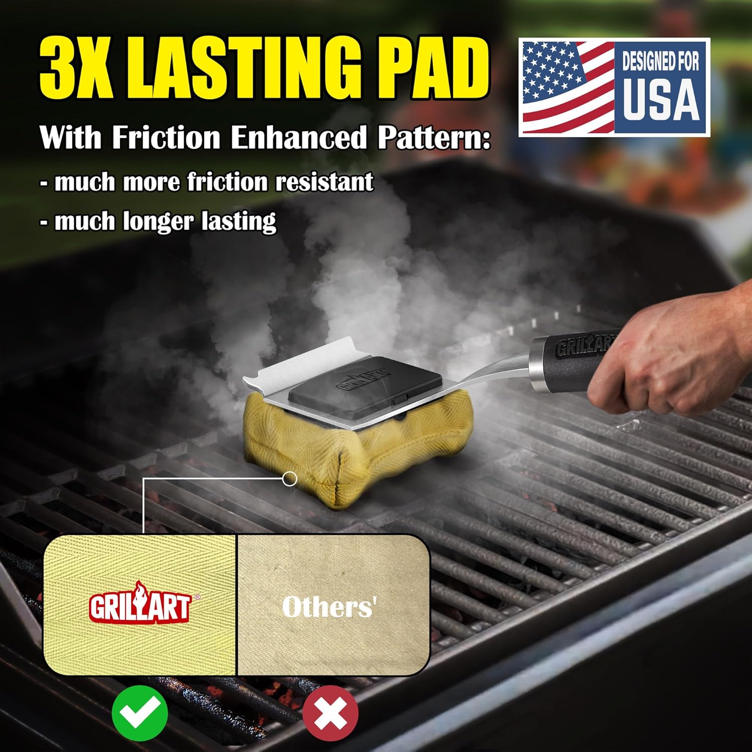 GRILLART Grill Brush for Outdoor Grill Bristle Free - Reinforced Grill Cleaner Scraper BBQ Brush - Replaceable Head Barbecue Grill Cleaning Brush - Safe BBQ Accessories Grill Tools - Gifts for Men Dad0