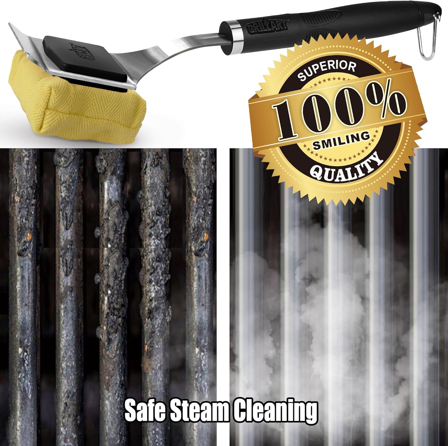 GRILLART Grill Brush for Outdoor Grill Bristle Free - Reinforced Grill Cleaner Scraper BBQ Brush - Replaceable Head Barbecue Grill Cleaning Brush - Safe BBQ Accessories Grill Tools - Gifts for Men Dad11
