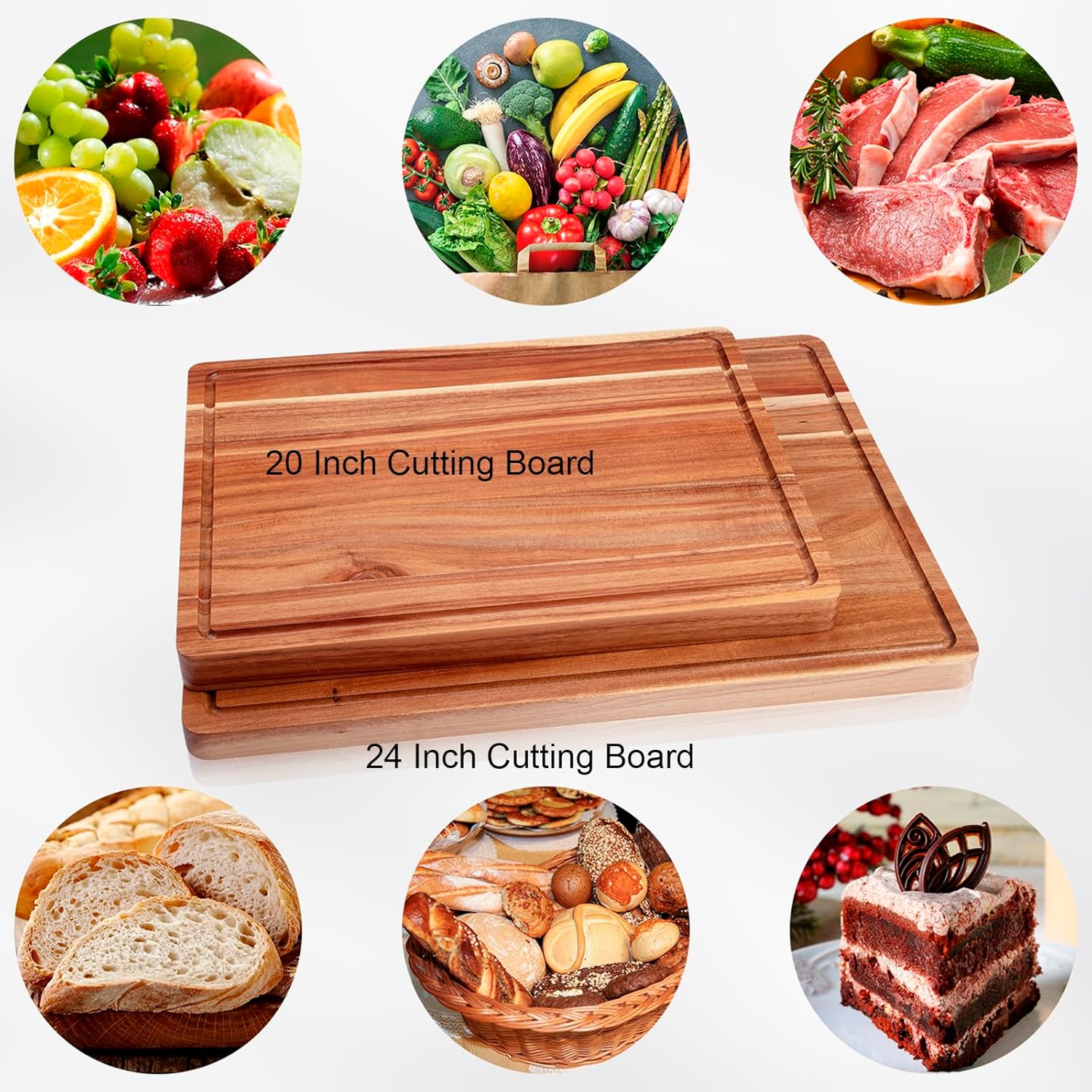 GaoMon 24 x 18 In Acacia Cutting Boardfor Kitchen, XXL Extra Large Charcuterie Cheese Platter Serving Tray, Food Prep and Serving Boards, Chopping Boards for Meal Vegetables and Cheese5