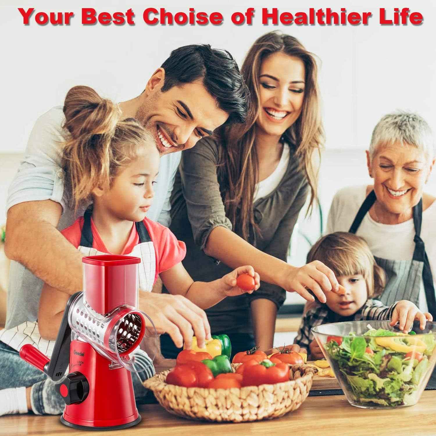 Geedel Rotary Cheese Grater, Kitchen Mandoline Vegetable Slicer with 3 Interchangeable Blades, Easy to Clean Grater for Fruit, Vegetables, Nuts16