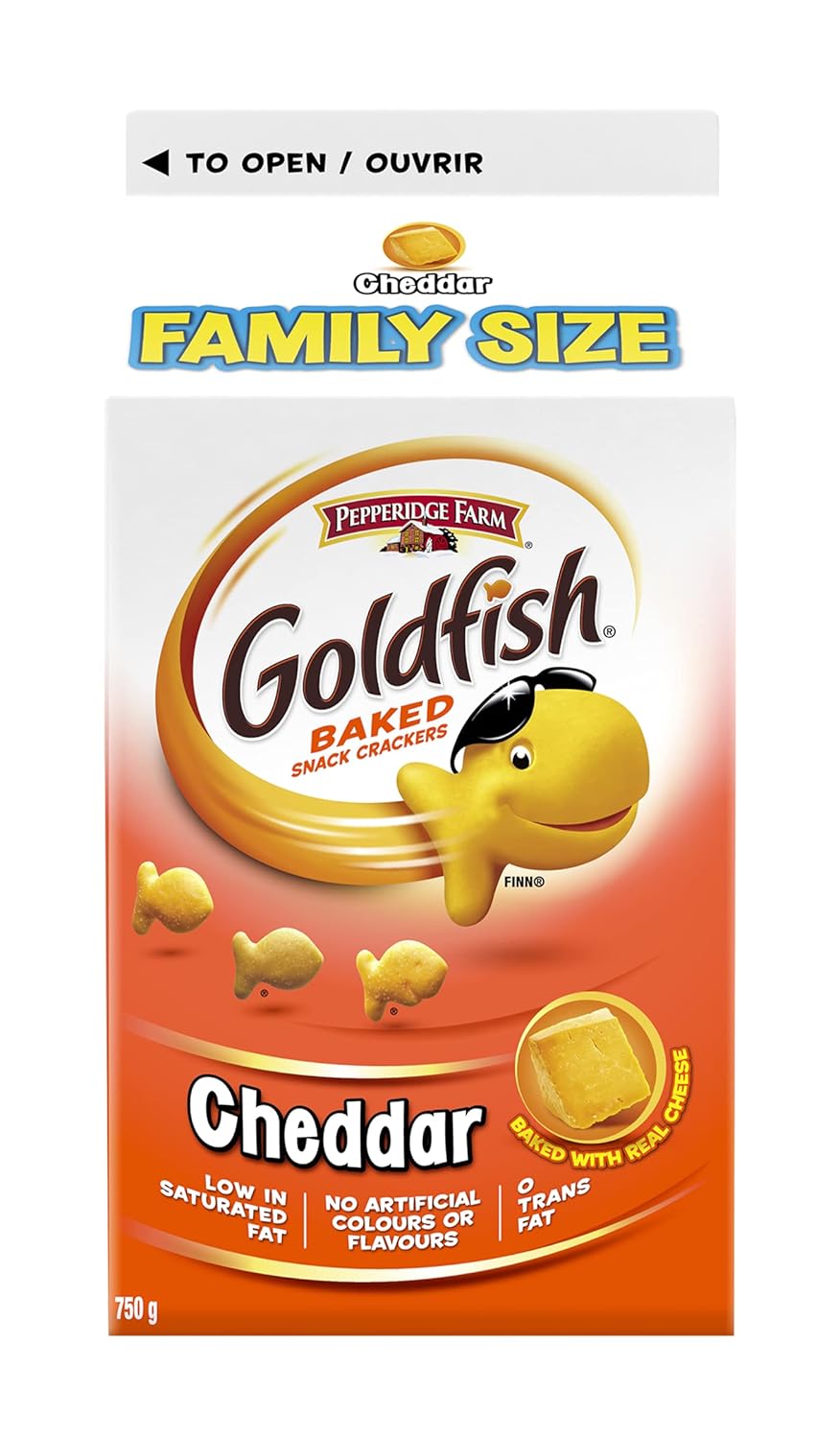 Goldfish Family Size Cheddar Crackers, 750g 26.5 oz, Carton (Imported from Canada) Goldfish Family Size Cheddar Crackers, 750g/26.5 oz, Carton (Imported from Canada)
