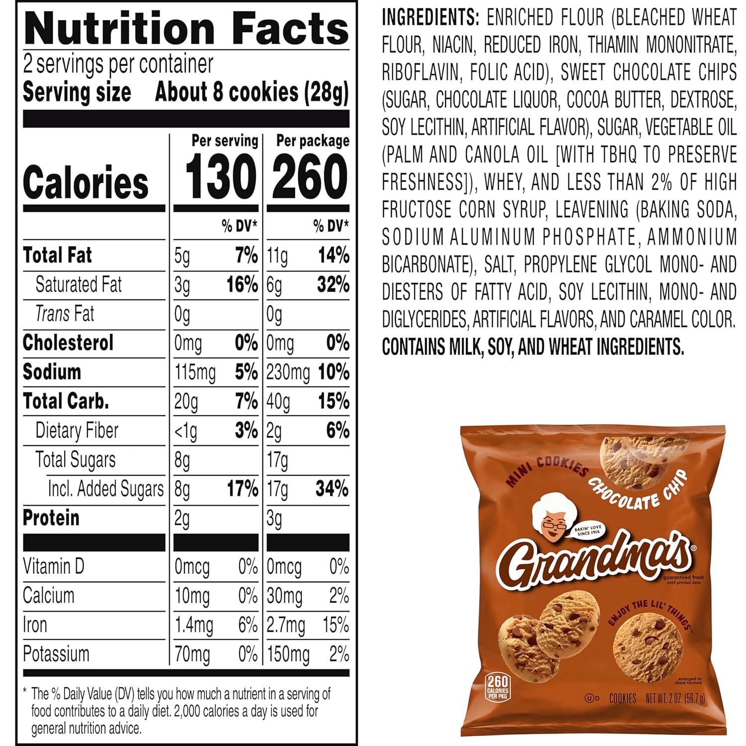 Grandma's Cookies, Mini Chocolate Chip, 2 Ounce (Pack of 60)6