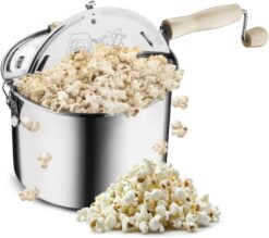 Great Northern Popcorn Original Stainless Steel Stove Top Popcorn Popper, Silver, 6 Quart
