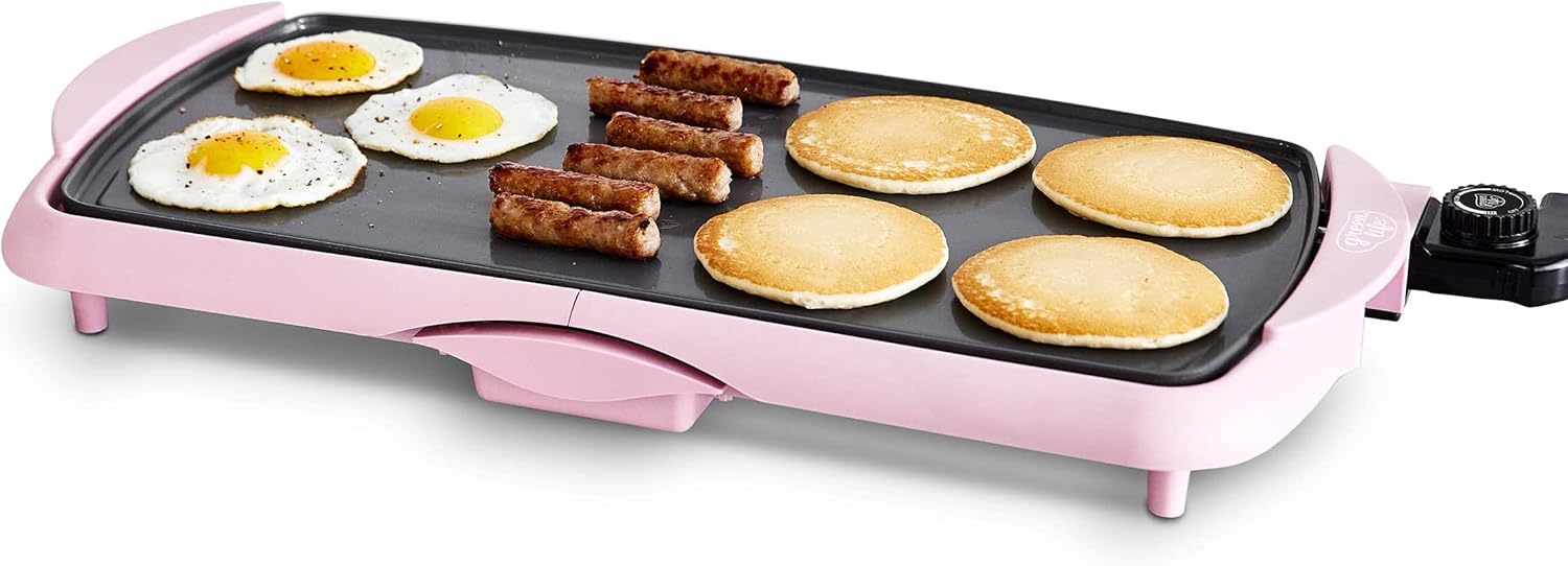 GreenLife 20” Extra Large Electric Griddle, Non-Toxic PFAS & PFOA-Free Ceramic Nonstick, Temperature Control, Quick Even Heating, Removable Drip Tray, Pancakes, Eggs, Sausage, Easy Clean, Pink GreenLife 20” Extra Large Electric Griddle, Non-Toxic PFAS & PFOA-Free Ceramic Nonstick, Temperature Control, Quick Even Heating, Removable Drip Tray, Pancakes, Eggs, Sausage, Easy Clean, Pink