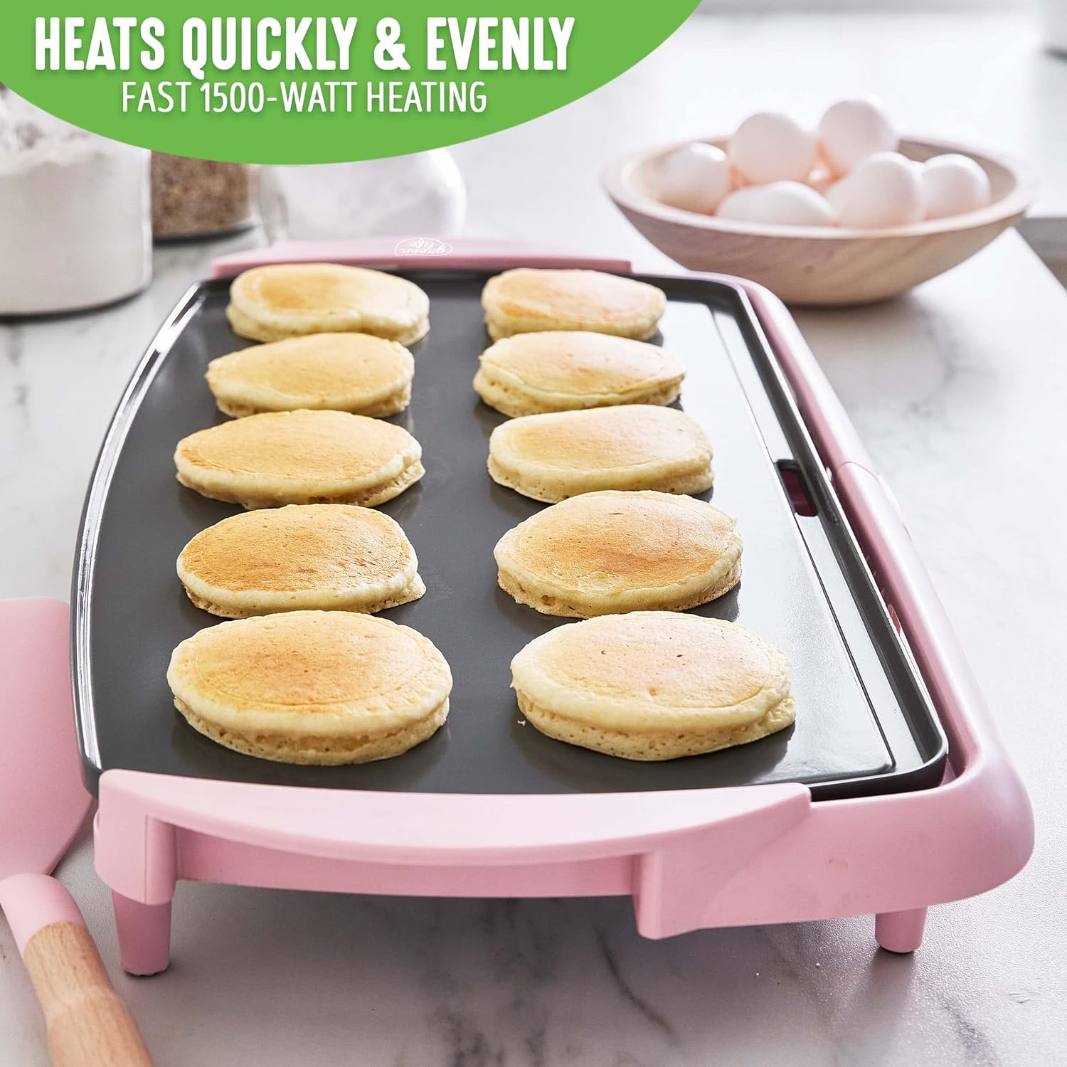 GreenLife 20” Extra Large Electric Griddle, Non-Toxic PFAS & PFOA-Free Ceramic Nonstick, Temperature Control, Quick Even Heating, Removable Drip Tray, Pancakes, Eggs, Sausage, Easy Clean, Pink0