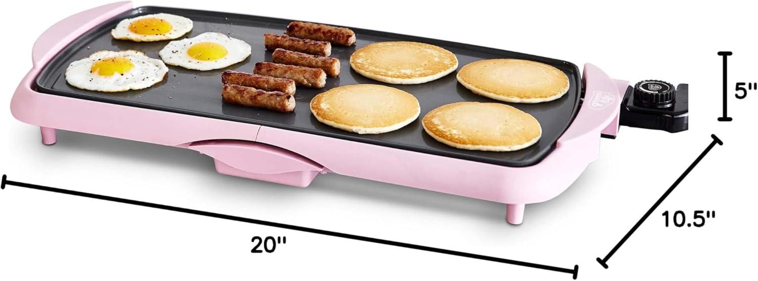 GreenLife 20” Extra Large Electric Griddle, Non-Toxic PFAS & PFOA-Free Ceramic Nonstick, Temperature Control, Quick Even Heating, Removable Drip Tray, Pancakes, Eggs, Sausage, Easy Clean, Pink5