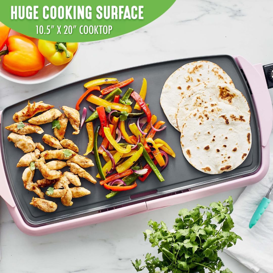 GreenLife 20” Extra Large Electric Griddle, Non-Toxic PFAS & PFOA-Free Ceramic Nonstick, Temperature Control, Quick Even Heating, Removable Drip Tray, Pancakes, Eggs, Sausage, Easy Clean, Pink6