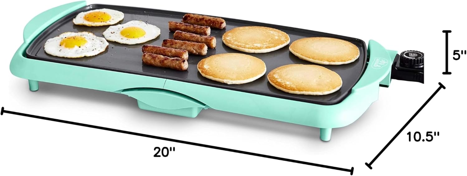 GreenLife 20” Extra Large Electric Griddle, Non-Toxic PFAS & PFOA-Free Ceramic Nonstick, Temperature Control, Quick Even Heating, Removable Drip Tray, Pancakes, Eggs, Sausage, Easy Clean, Turquoise12
