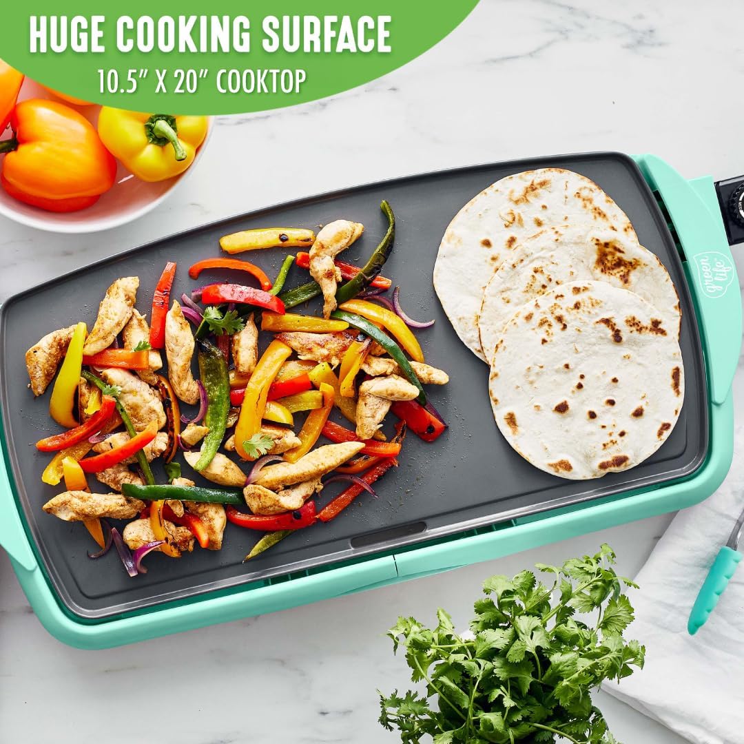 GreenLife 20” Extra Large Electric Griddle, Non-Toxic PFAS & PFOA-Free Ceramic Nonstick, Temperature Control, Quick Even Heating, Removable Drip Tray, Pancakes, Eggs, Sausage, Easy Clean, Turquoise7