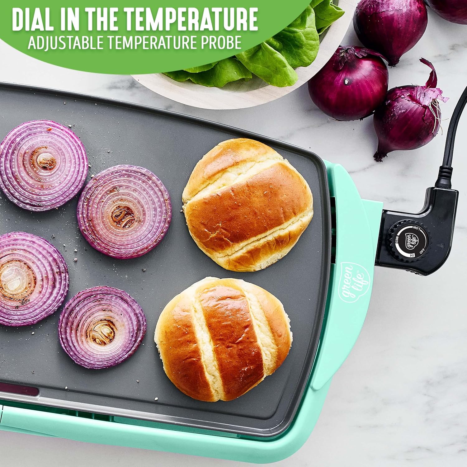 GreenLife 20” Extra Large Electric Griddle, Non-Toxic PFAS & PFOA-Free Ceramic Nonstick, Temperature Control, Quick Even Heating, Removable Drip Tray, Pancakes, Eggs, Sausage, Easy Clean, Turquoise8