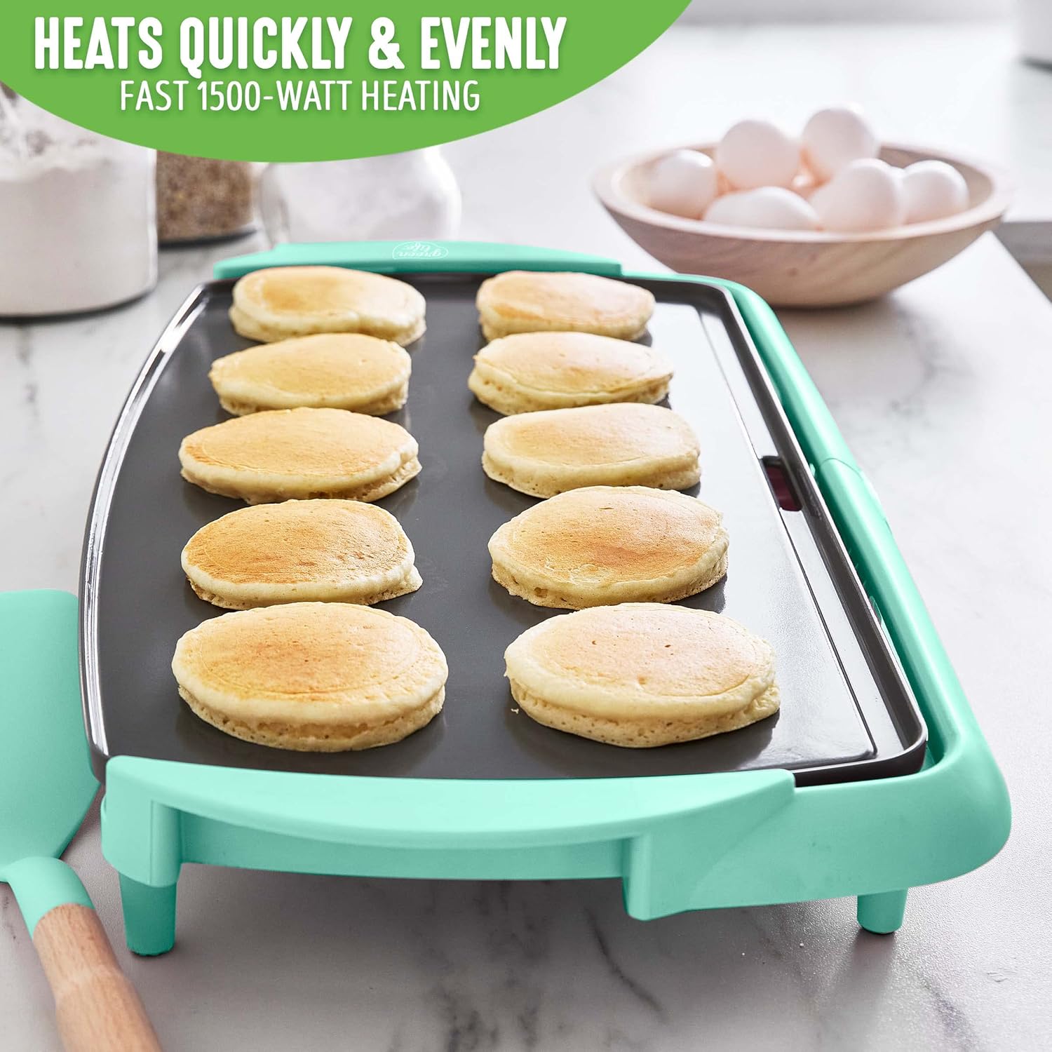 GreenLife 20” Extra Large Electric Griddle, Non-Toxic PFAS & PFOA-Free Ceramic Nonstick, Temperature Control, Quick Even Heating, Removable Drip Tray, Pancakes, Eggs, Sausage, Easy Clean, Turquoise9