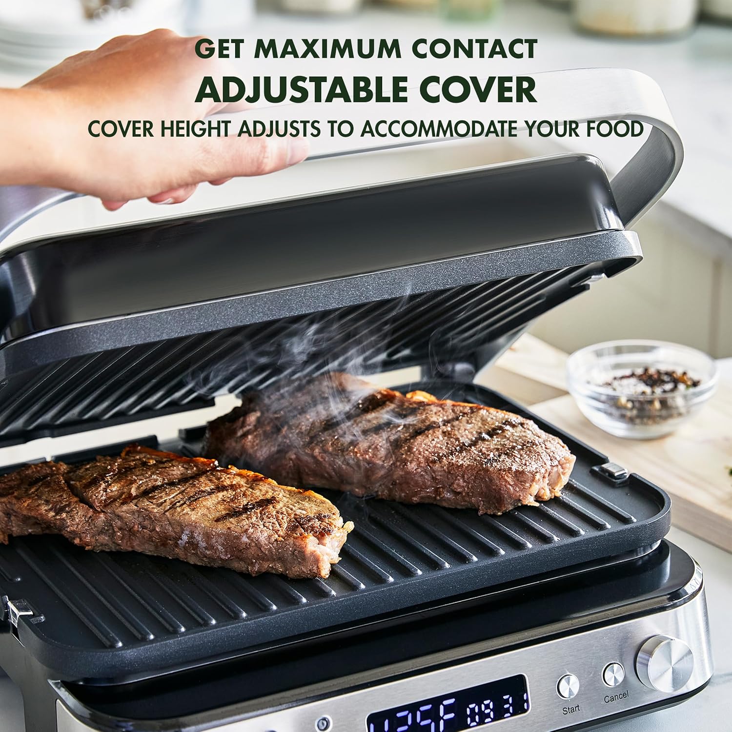 GreenPan Electric Indoor Stainless Steel 6-in-1 Contact Grill and Griddle, Healthy Ceramic Nonstick, Dishwasher Safe Reversible Plates, PFAS-Free11