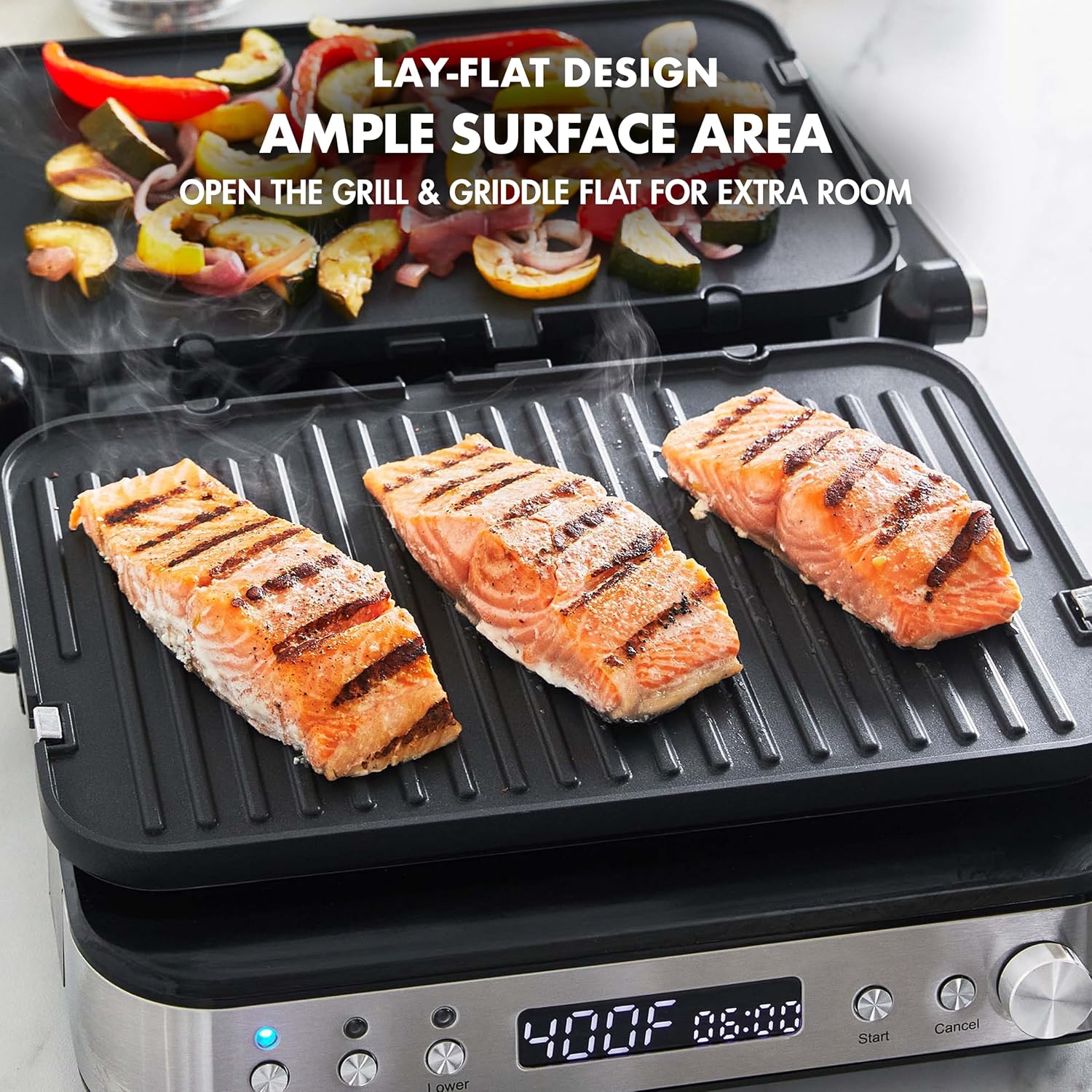 GreenPan Electric Indoor Stainless Steel 6-in-1 Contact Grill and Griddle, Healthy Ceramic Nonstick, Dishwasher Safe Reversible Plates, PFAS-Free6