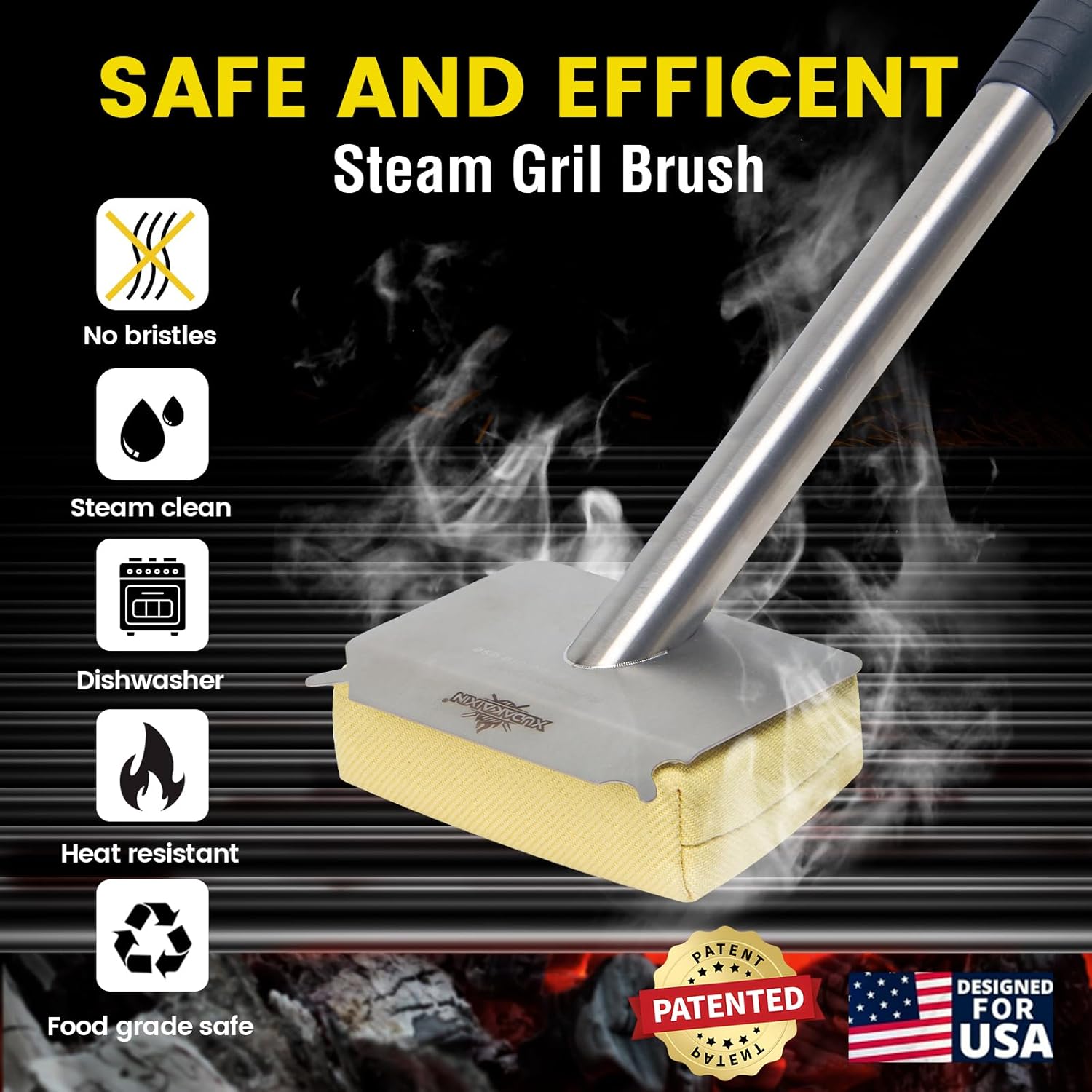Grill Brush Bristle Free,Unique Kevlar Fiber Twill pad Perfect for Cast Iron Stainless-Steel Grates,Replaceable Cleaning Head,Safe Grill Brush for Outdoor Grill,Gifts for Men Dad1