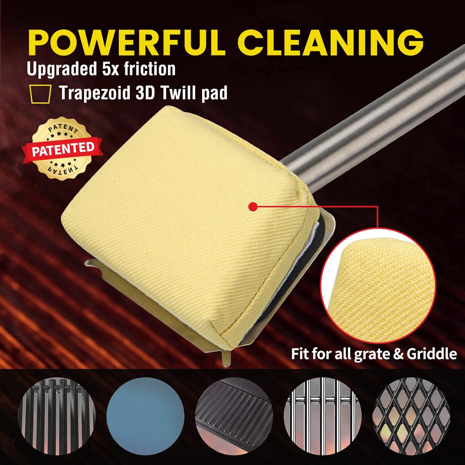 Grill Brush Bristle Free,Unique Kevlar Fiber Twill pad Perfect for Cast Iron Stainless-Steel Grates,Replaceable Cleaning Head,Safe Grill Brush for Outdoor Grill,Gifts for Men Dad2