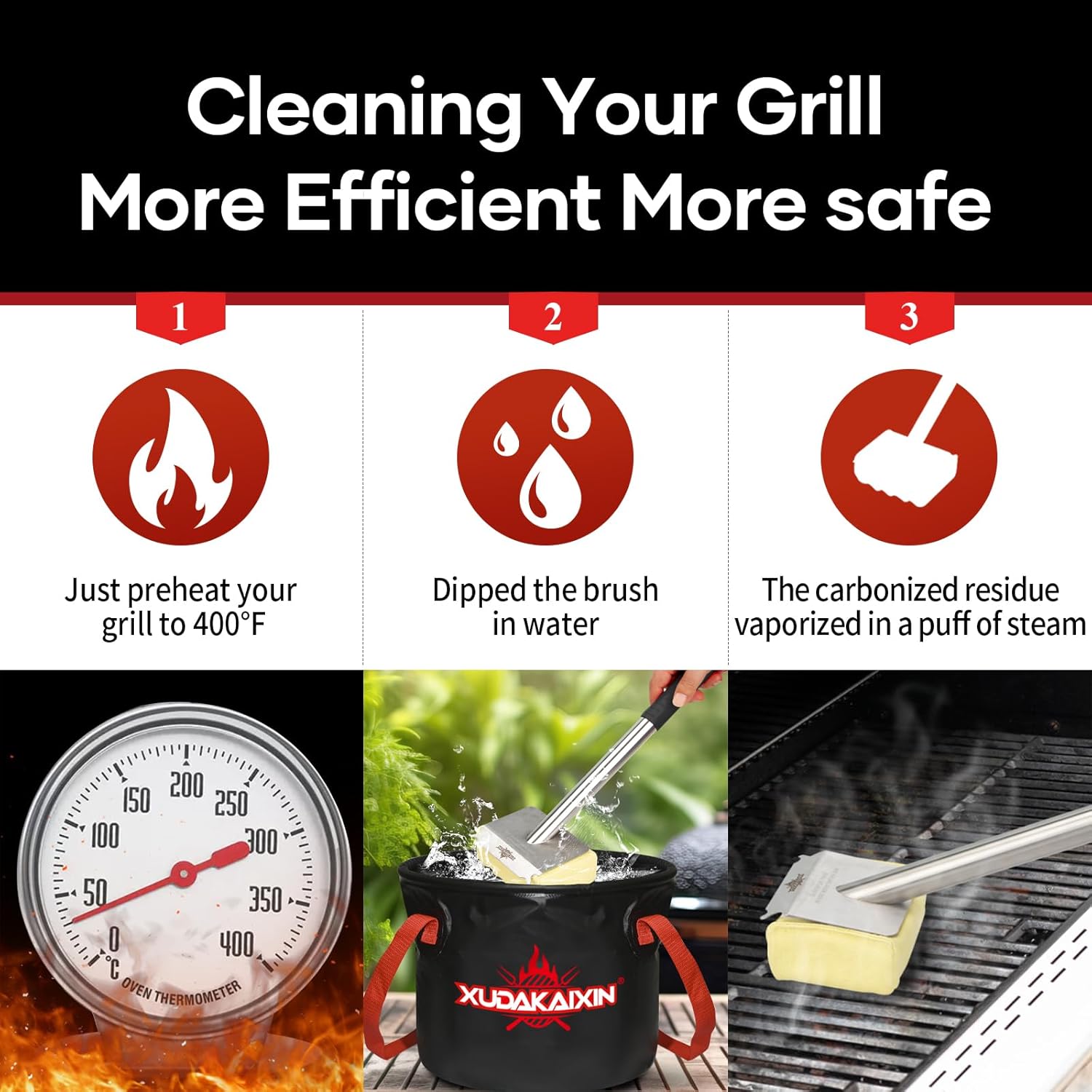 Grill Brush Bristle Free,Unique Kevlar Fiber Twill pad Perfect for Cast Iron Stainless-Steel Grates,Replaceable Cleaning Head,Safe Grill Brush for Outdoor Grill,Gifts for Men Dad6