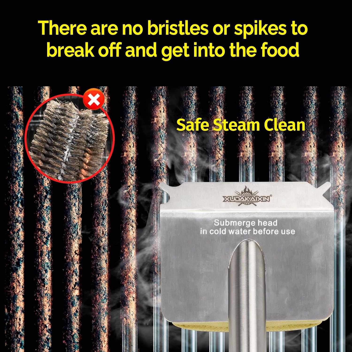 Grill Brush Bristle Free,Unique Kevlar Fiber Twill pad Perfect for Cast Iron Stainless-Steel Grates,Replaceable Cleaning Head,Safe Grill Brush for Outdoor Grill,Gifts for Men Dad8