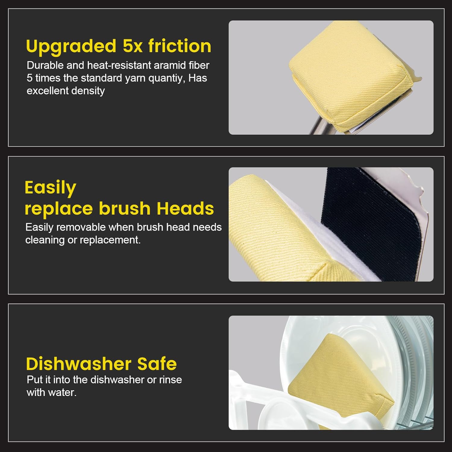 Grill Brush Bristle Free,Unique Kevlar Fiber Twill pad Perfect for Cast Iron Stainless-Steel Grates,Replaceable Cleaning Head,Safe Grill Brush for Outdoor Grill,Gifts for Men Dad9