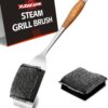 Grill Brush Bristle Free,Unique Steel Fibers Pad [Safe & Efficient] Perfect for Cast Iron/Stainless-Steel Grates - with 1 Replaceable Cleaning Head - Safe Grill Brush for Outdoor Grill