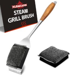 Grill Brush Bristle Free,Unique Steel Fibers Pad [Safe & Efficient] Perfect for Cast Iron/Stainless-Steel Grates - with 1 Replaceable Cleaning Head - Safe Grill Brush for Outdoor Grill