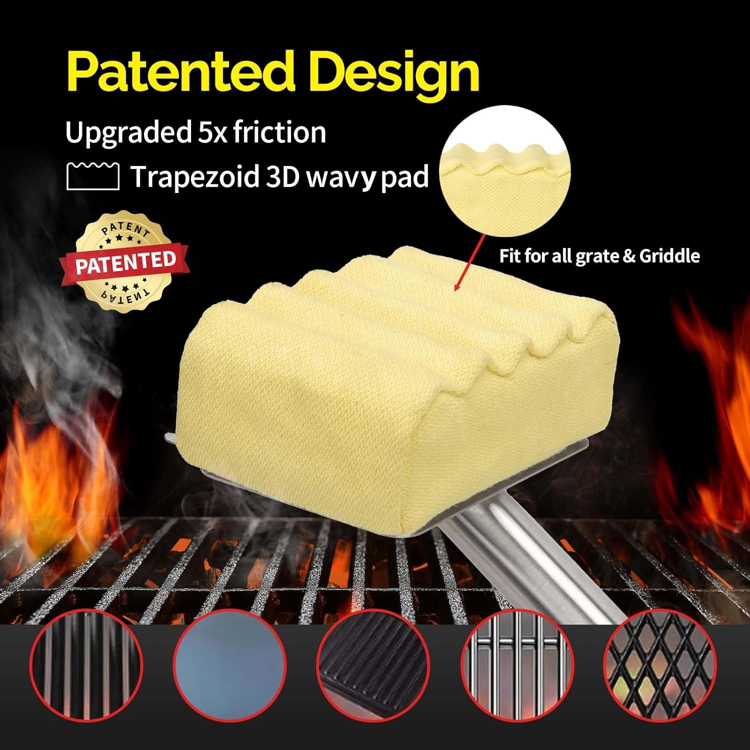 Grill Brush Bristle Free,Upgraded Kevlar Fiber Wavy Pad Perfect for Cast Iron Stainless-Steel Grates, Replaceable Cleaning Head,Safe Grill Brush for Outdoor Grill,Gifts for Men Dad2