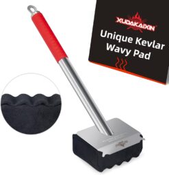 Grill Brush Bristle Free,Upgraded Kevlar Fiber Wavy Pad Perfect for Cast Iron/Stainless-Steel Grates, Replaceable Cleaning Head,Safe Grill Brush for Outdoor Grill,Gifts for Men/Dad(Black)