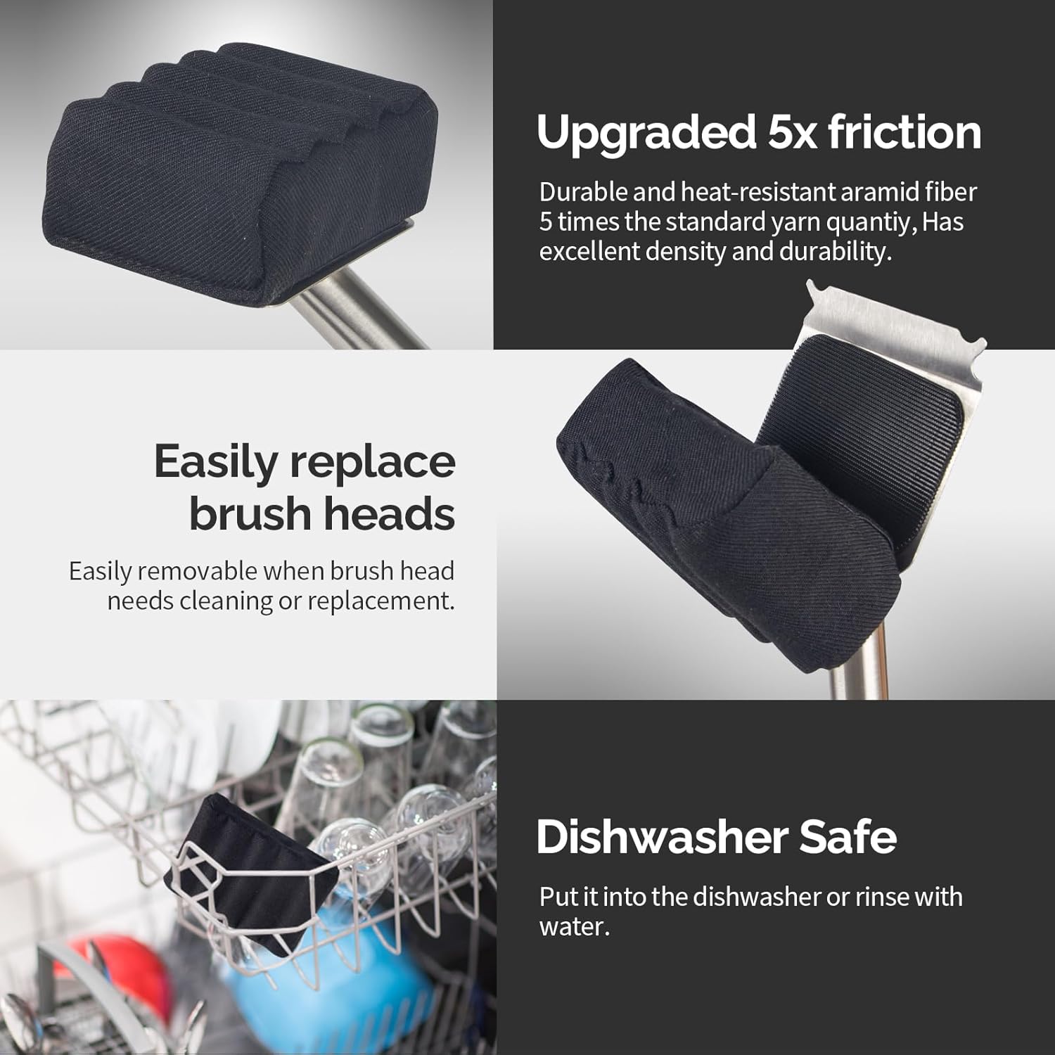 Grill Brush Bristle Free,Upgraded Kevlar Fiber Wavy Pad Perfect for Cast Iron Stainless-Steel Grates, Replaceable Cleaning Head,Safe Grill Brush for Outdoor Grill,Gifts for Men Dad(Black)0