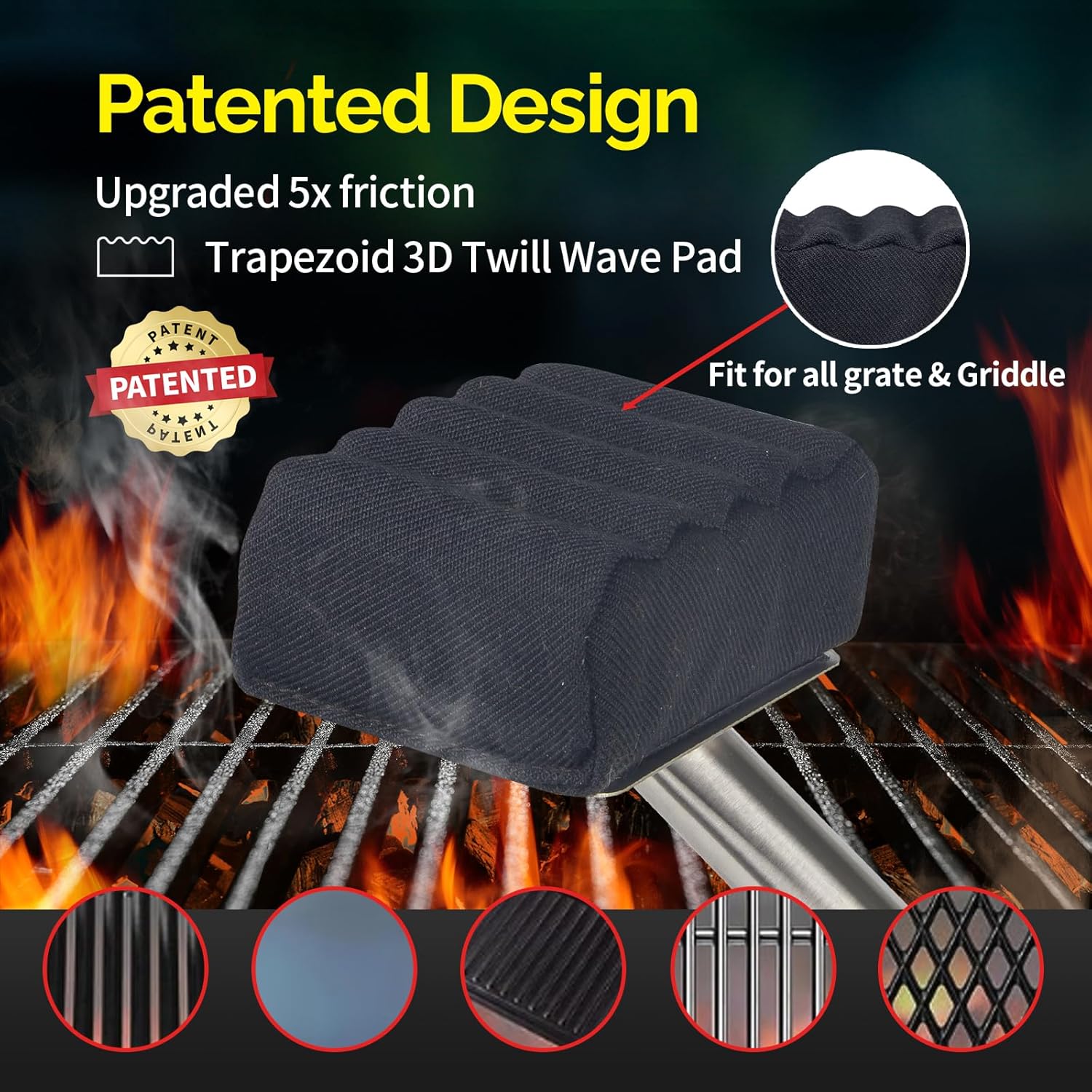 Grill Brush Bristle Free,Upgraded Kevlar Fiber Wavy Pad Perfect for Cast Iron Stainless-Steel Grates, Replaceable Cleaning Head,Safe Grill Brush for Outdoor Grill,Gifts for Men Dad(Black)3