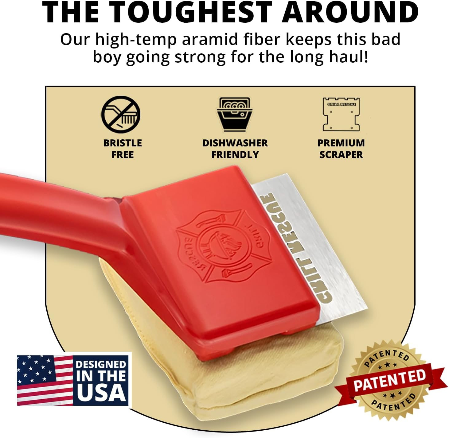 Grill Rescue Bristle-Free Steam Cleaning Grill Brush - Safe for All Grill Types, Heat-Resistant Kevlar Head, Perfect for Stainless Steel, Porcelain, Cast Iron Grates (Scraper Brush)1
