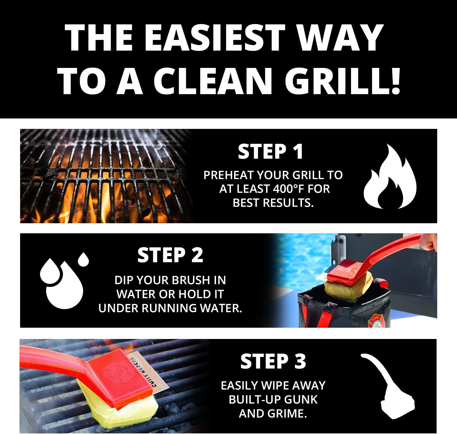 Grill Rescue Bristle-Free Steam Cleaning Grill Brush - Safe for All Grill Types, Heat-Resistant Kevlar Head, Perfect for Stainless Steel, Porcelain, Cast Iron Grates (Scraper Brush)4