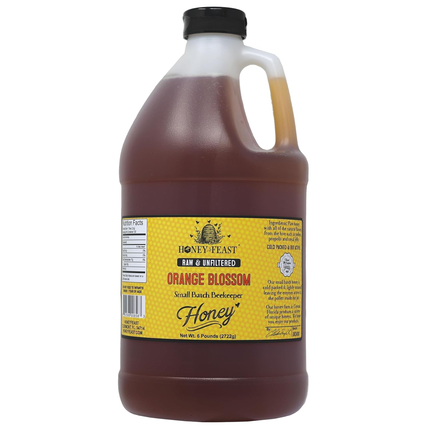 HONEY FEAST Raw Orange Blossom Honey - 6lb Bulk Honey, All Natural, Unfiltered, Unheated Honey from Oranges, Perfect for Sweetening & Baking HONEY FEAST Raw Orange Blossom Honey - 6lb Bulk Honey, All Natural, Unfiltered, Unheated Honey from Oranges, Perfect for Sweetening & Baking