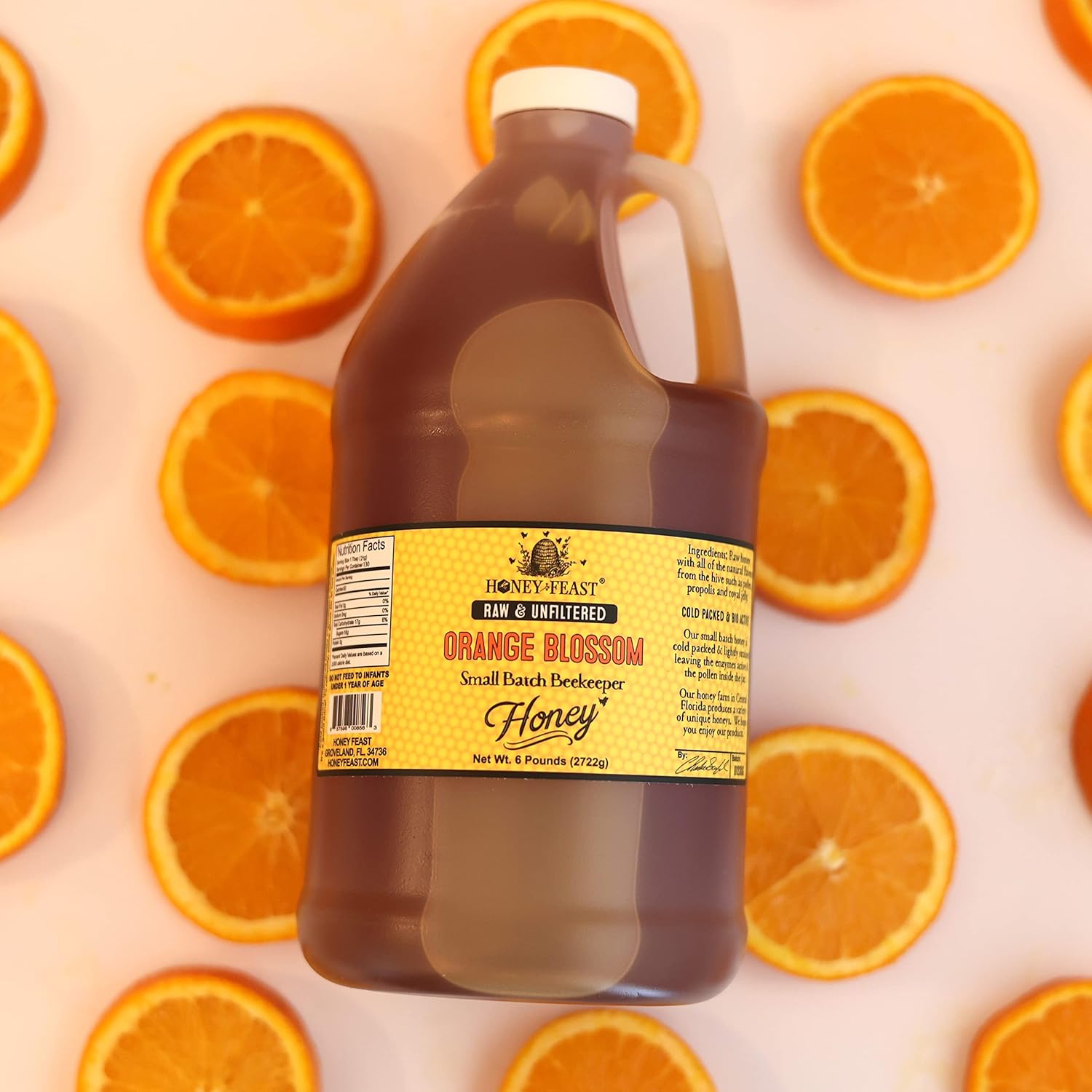 HONEY FEAST Raw Orange Blossom Honey - 6lb Bulk Honey, All Natural, Unfiltered, Unheated Honey from Oranges, Perfect for Sweetening & Baking5