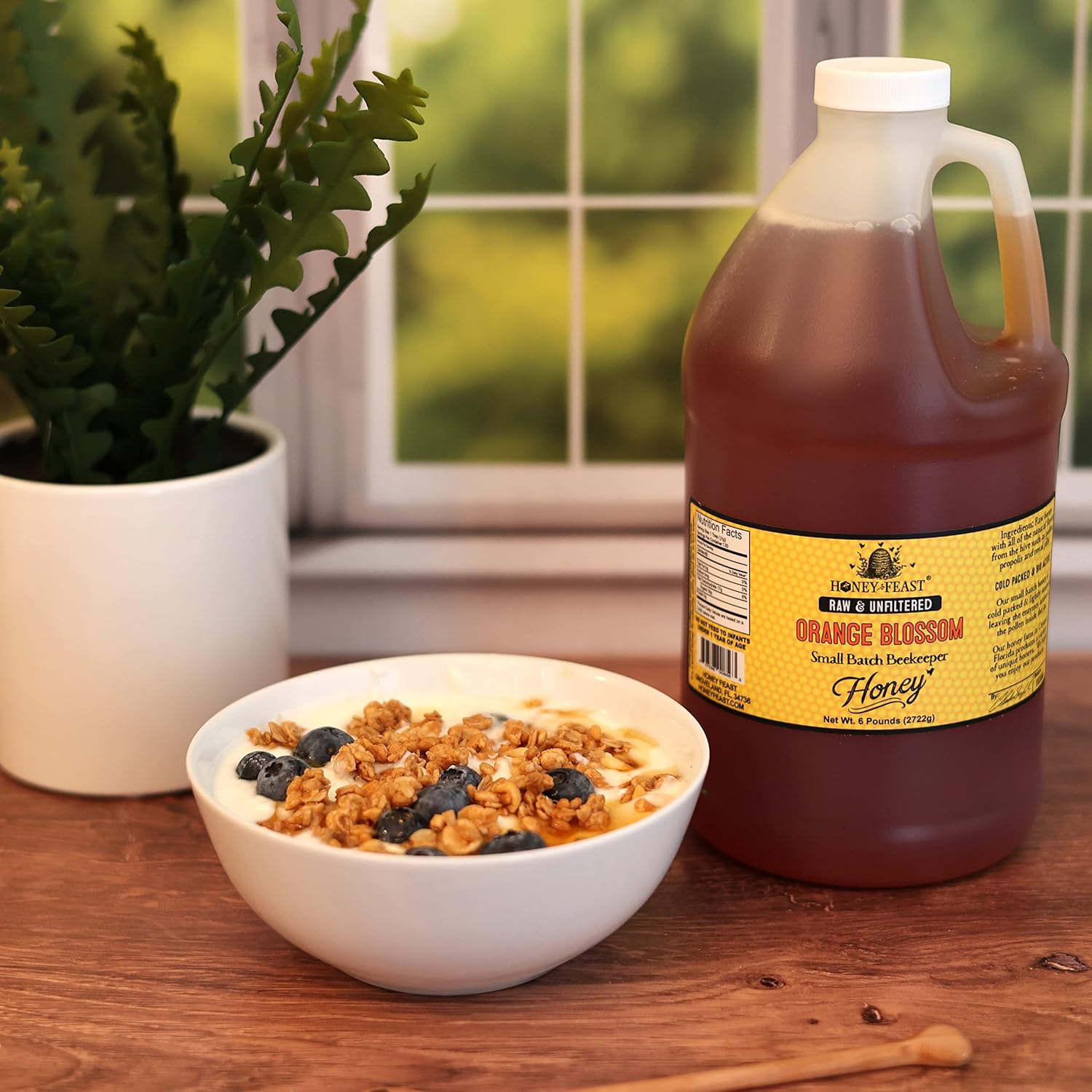 HONEY FEAST Raw Orange Blossom Honey - 6lb Bulk Honey, All Natural, Unfiltered, Unheated Honey from Oranges, Perfect for Sweetening & Baking6