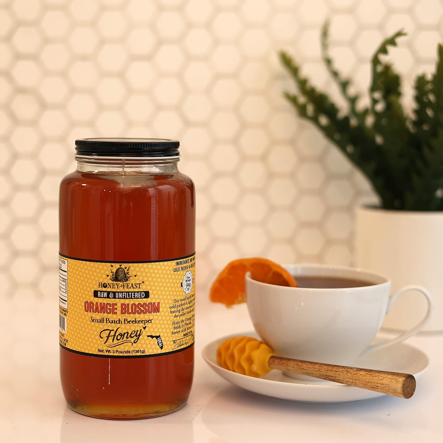 HONEY FEAST Raw Orange Blossom Honey - 6lb Bulk Honey, All Natural, Unfiltered, Unheated Honey from Oranges, Perfect for Sweetening & Baking7
