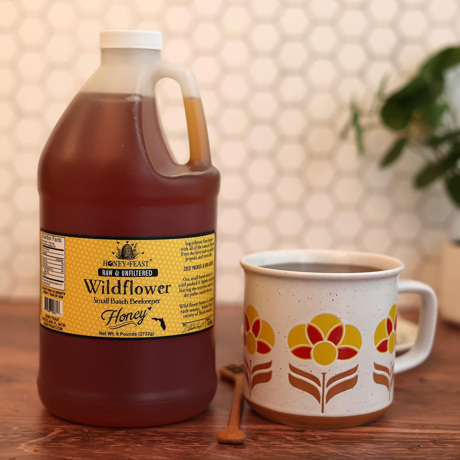 HONEY FEAST Wildflower Honey - 6 Pounds (1 2 Gallon) Bulk Honey, All Natural, Unfiltered, Unheated Honey, Perfect for Sweetening & Baking1