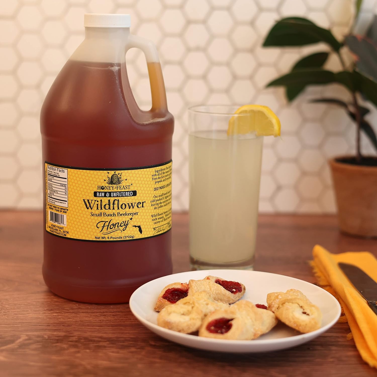 HONEY FEAST Wildflower Honey - 6 Pounds (1 2 Gallon) Bulk Honey, All Natural, Unfiltered, Unheated Honey, Perfect for Sweetening & Baking6