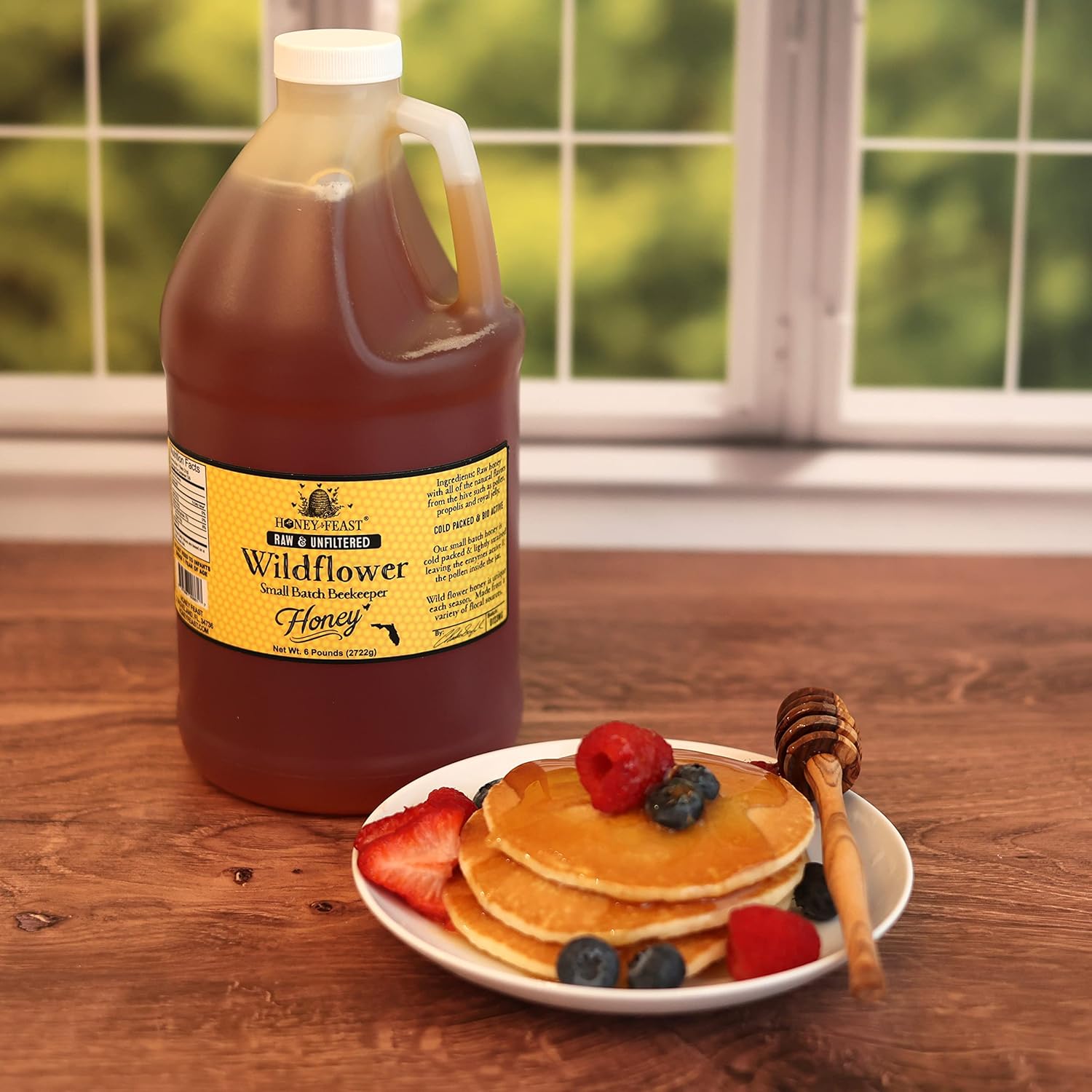 HONEY FEAST Wildflower Honey - 6 Pounds (1 2 Gallon) Bulk Honey, All Natural, Unfiltered, Unheated Honey, Perfect for Sweetening & Baking9